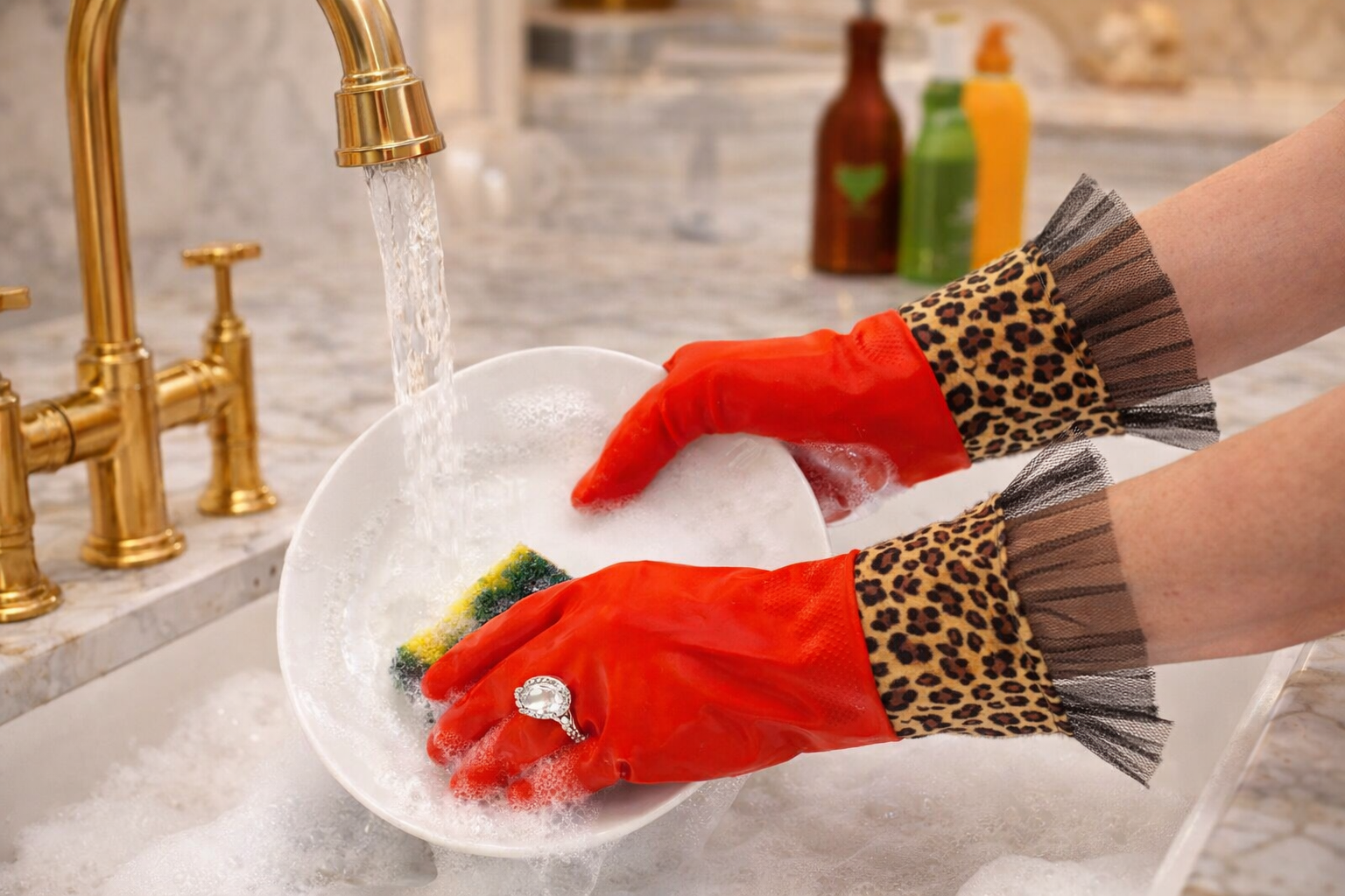 Red Leopard Washing up Gloves