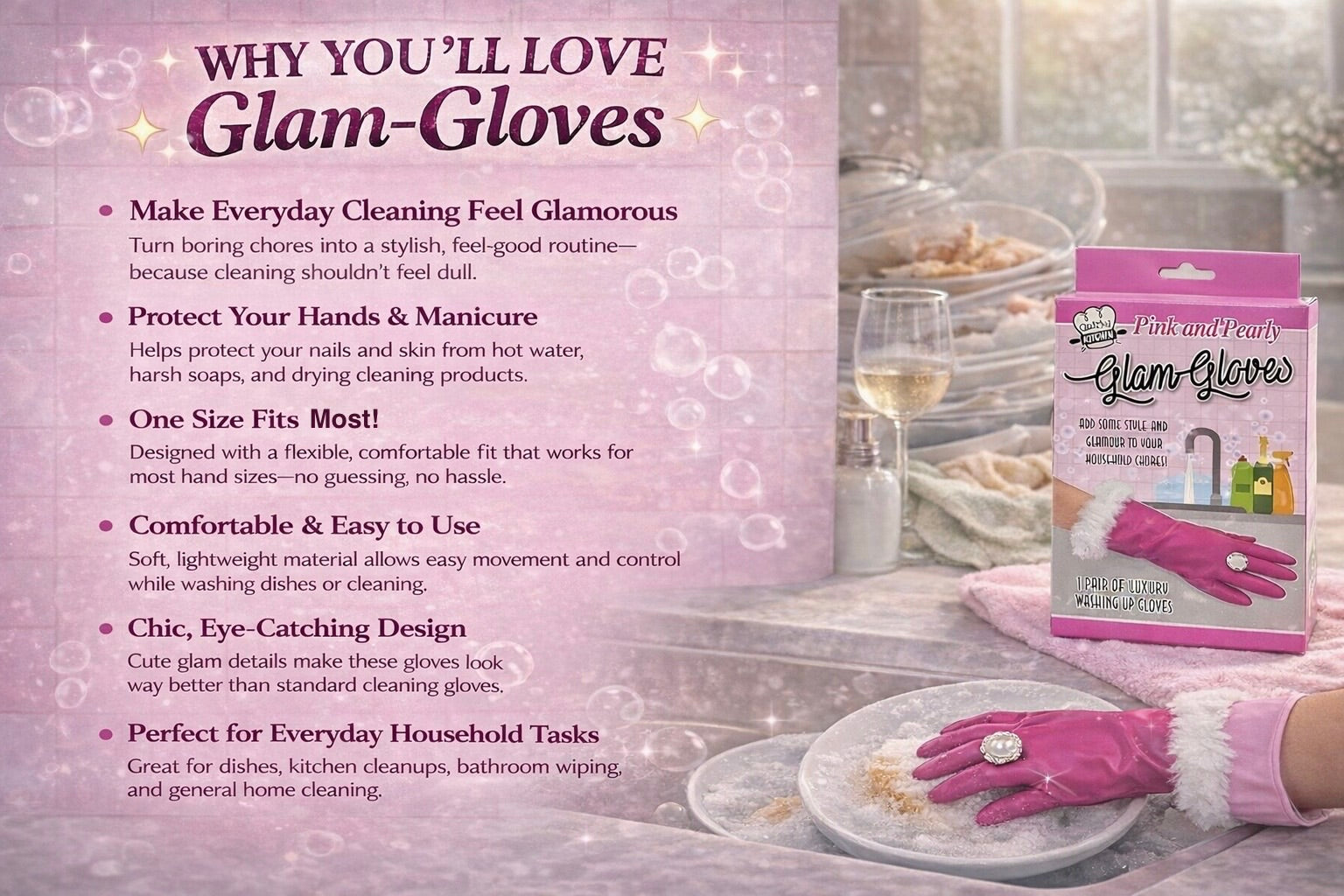 Pink and Pearly Washing up Gloves